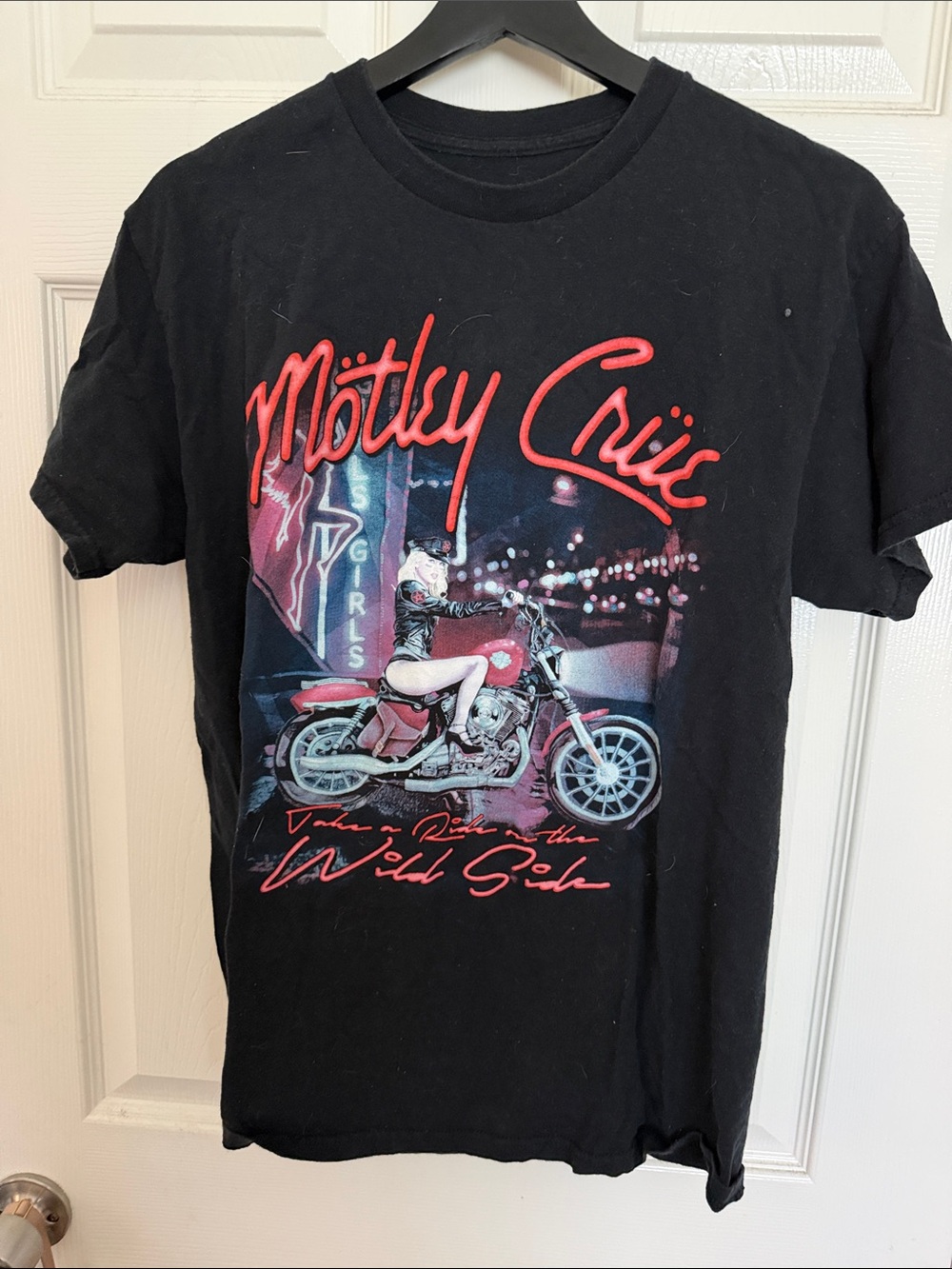 Motley Crue Black Graphic Band T-Shirt - Red & Pink Bike Artwork